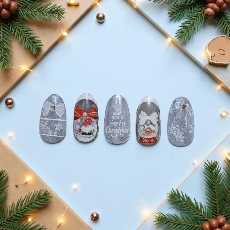 عيد الميلاد ثلج مسمار الفن ملصقات الشتاء الطازجة ملصقات الأظافر الأبيض الثلوج كريستال الكرة زخرفة ملصقات