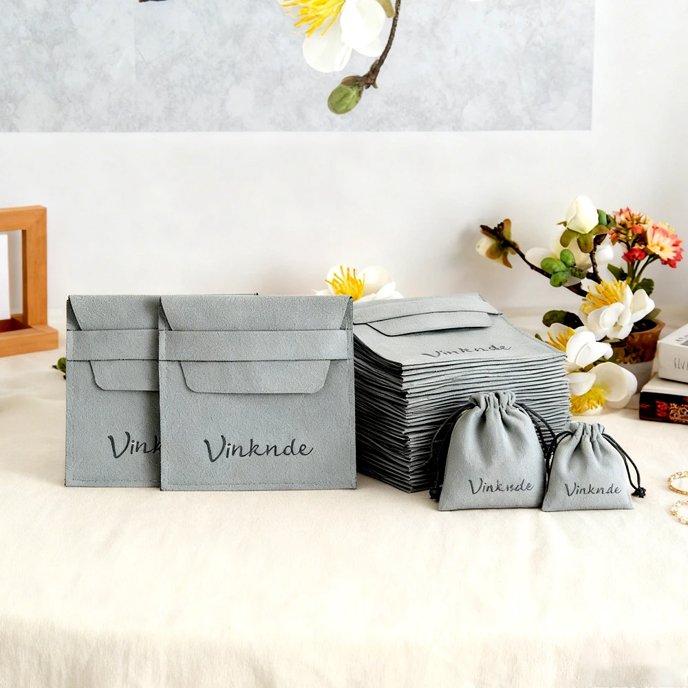 

50Pcs Customized Logo Microfiber Jewelry Strip Gift Bag Velvet Packaging Sack 12x12cm Necklace Earrings Cosmetic Organizer Pouch