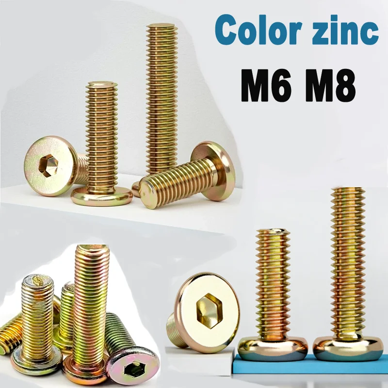 

M6 M8 Color zinc Allen Round Flat head screws hex socket hexagon groove furniture Bolts
