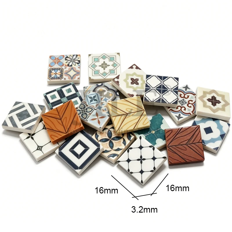 50 Stück MOC Bausteine Glatte Fliesen 2x2 Boden-Bausteine Dekoration Bedruckte Keramik Stadt Haus Straßenansicht Konstruktion Großpackung Spielzeug – Detail 1