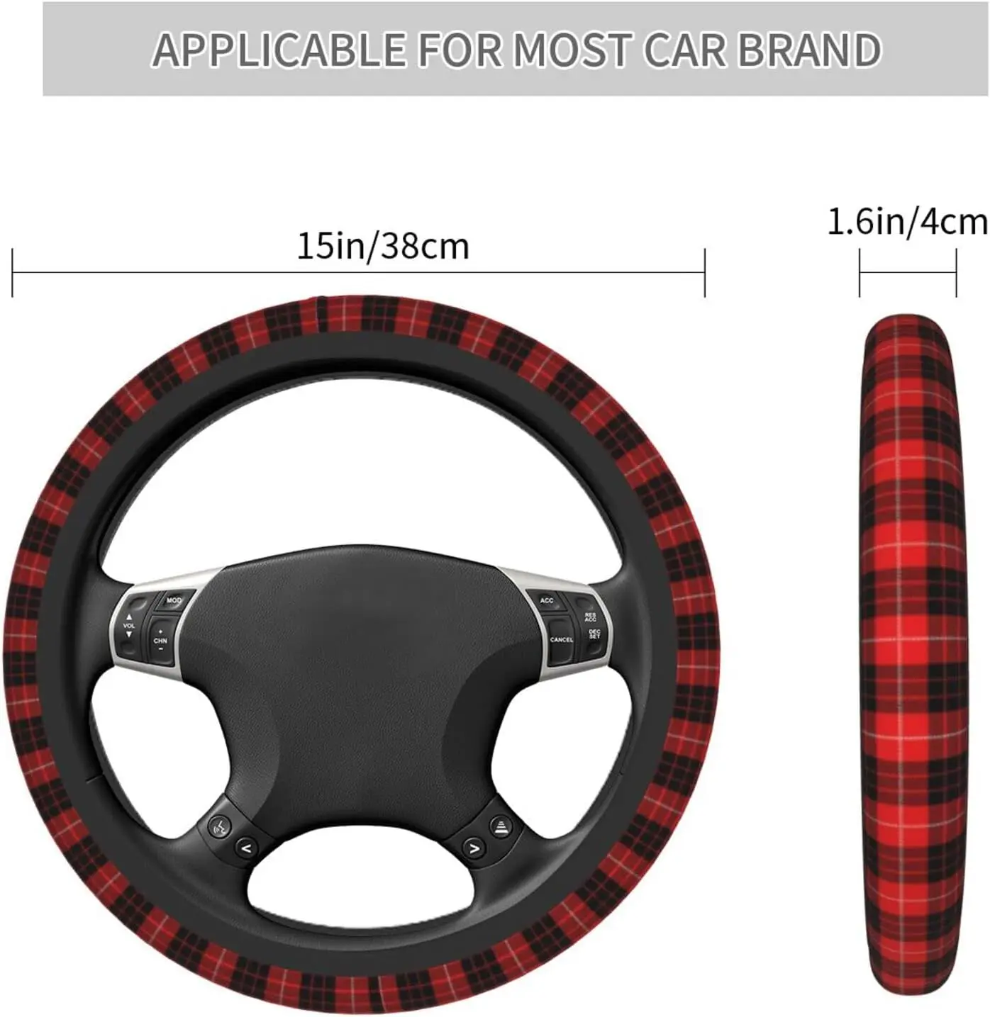 Red Black Buffalo Steering Wheel Cover for Women Girl Fashion Car Accessories Protector Case Universal 15 Inches One Size