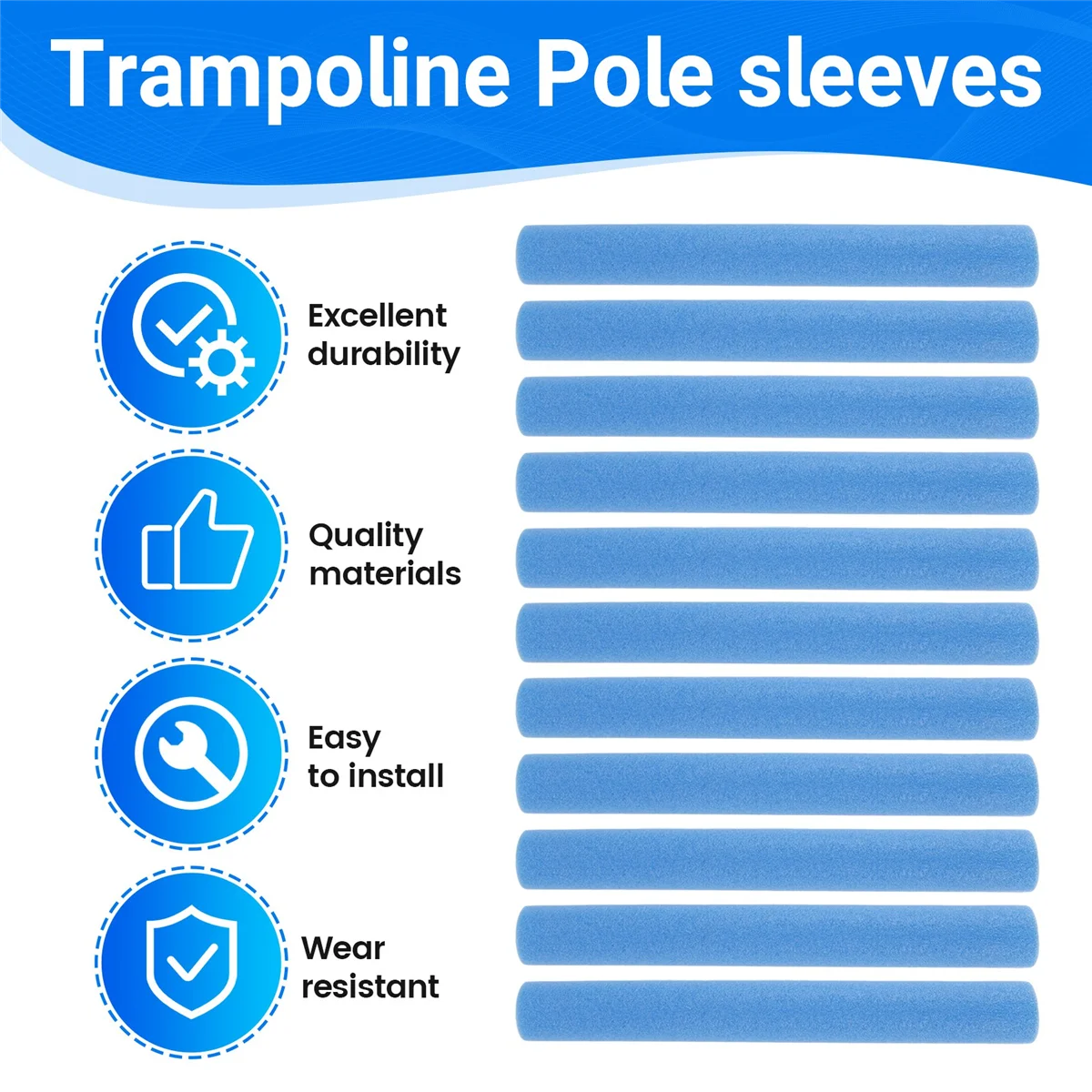 

ABLD 10PCS Trampoline Poles Cover Padding Foam Tubing 40CM Foamed Pipe Sponge Casing Protective Trampoline Pole Sleeves Blue