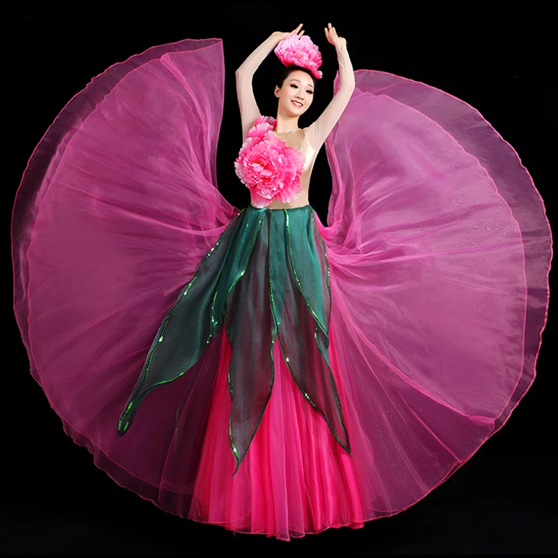 360/540/720 องศา Flamenco Big Swing กระโปรง Chorus เปิดเต้นรําชุดผู้หญิง Elegant ฝึกเวทีเต้นรําเครื่องแต่งกาย