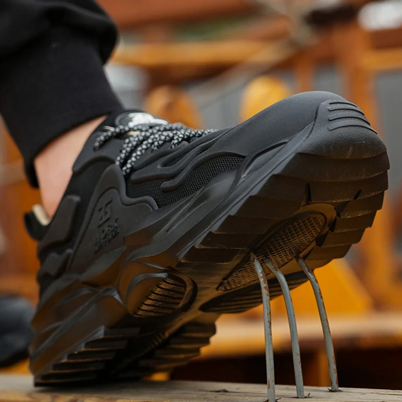 Black Safety Shoes For Men Size 38-46 Indestructible Shoes Puncture-Proof Work Sneakers Steel Toe Cap Protective Shoes Work Boot