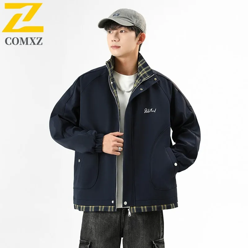 

COMXZ Men Jackets 2025 Autumn Hong Kong Style Turn Down Collar Windproof Lightweight Camping Travel Coat High Fashion Outerwear