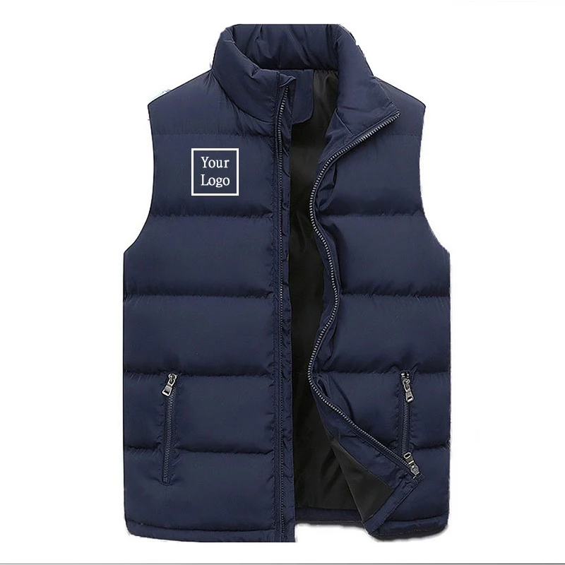 Custom Logo Mens Vest Men Winter Warm Sleeveless Jackets Male Fashion Casual Comfort Sleeveless Thickened Jacket