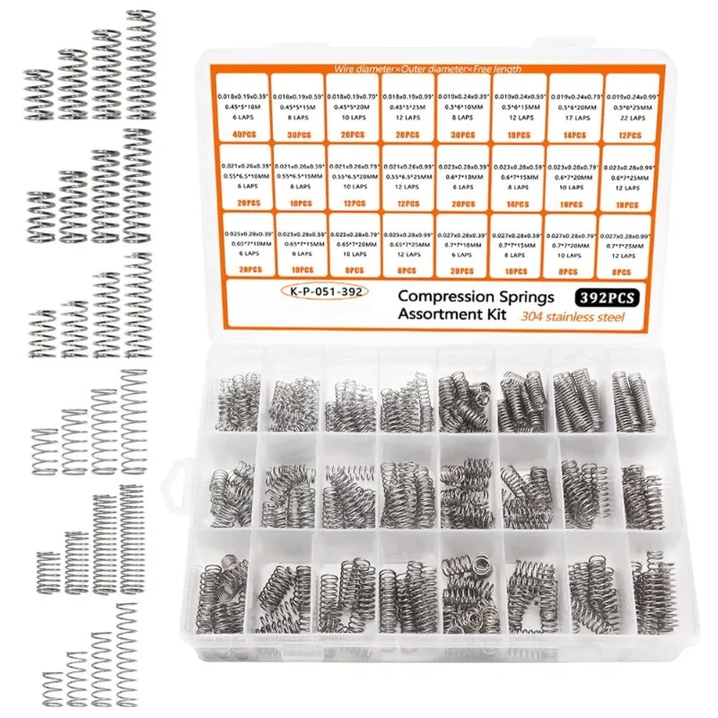 300pcs per box 392pcs per box 304 Stainless Steel Compression Spring Assortment Kit Multiple Sizes Box