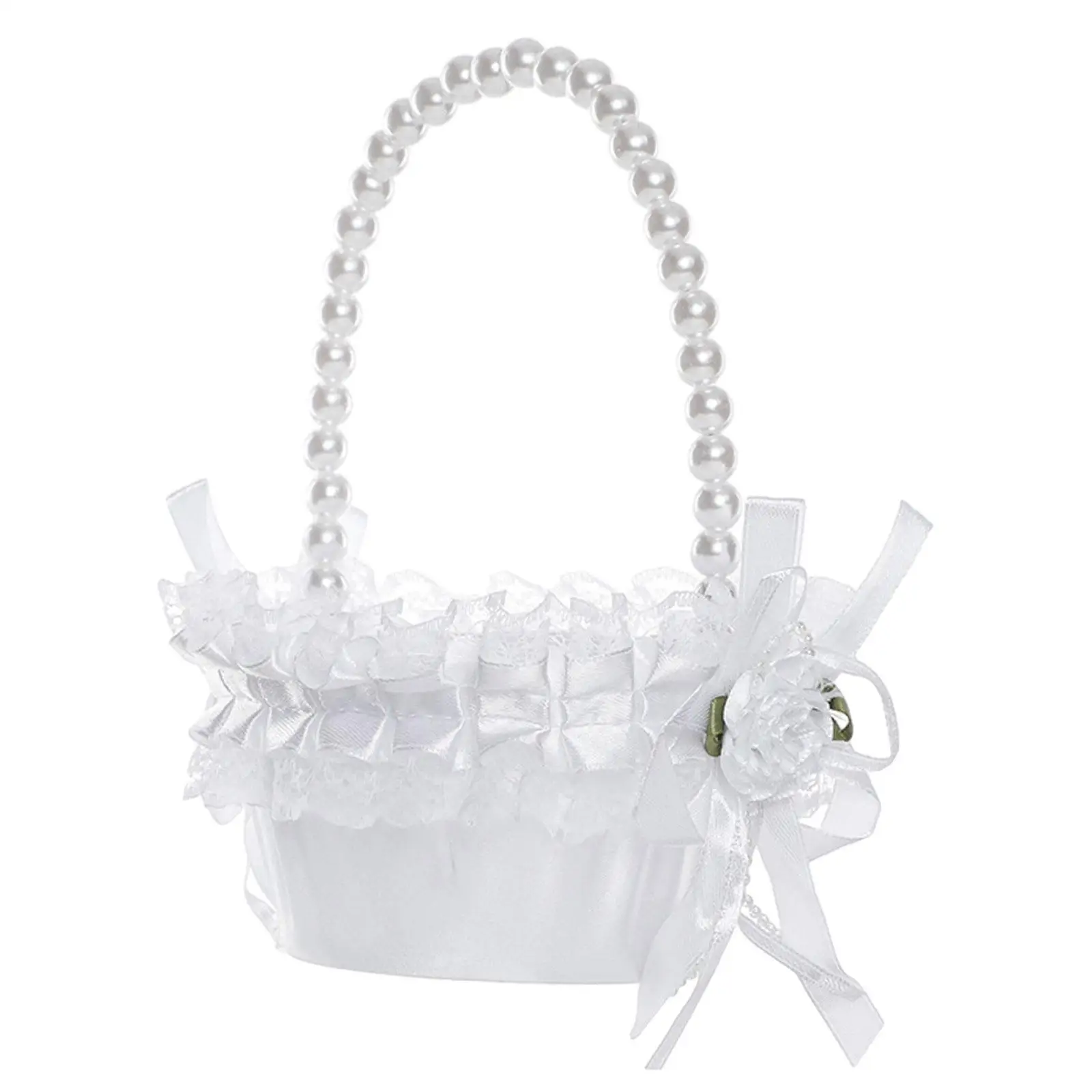 Satin Flower Basket Fariy Wedding Basket Photo Props Shower Table Wedding Supplies Ceremony with Pearls Wedding Flower Baskets