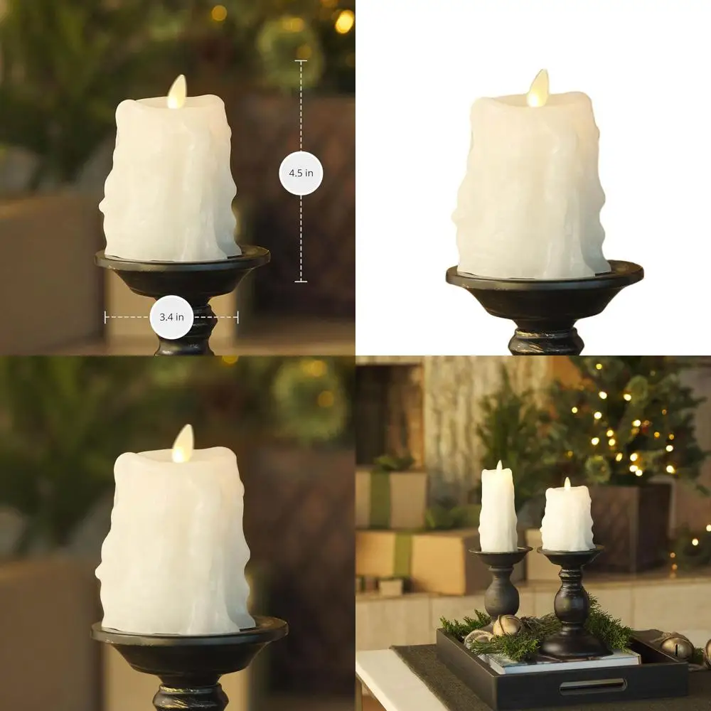 

Светодиодная свеча-столбик на батарейках, белая, 3.4 x 4.5, с таймером, реалистичный воск, без запаха, безопасная, долговечная