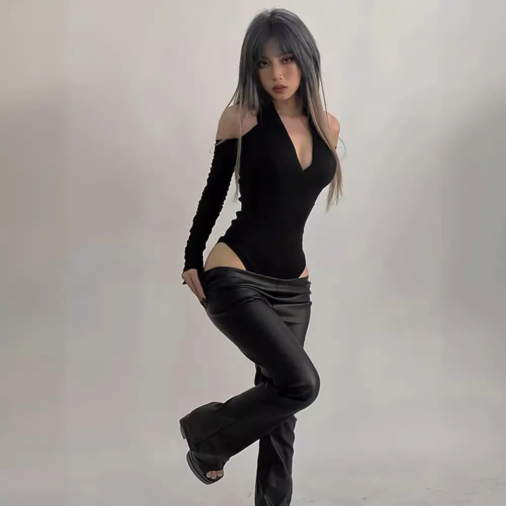 Tuta da ragazza calda senza schienale sexy slim fit con scollo a V e design di nicchia primaverile e autunnale da donna