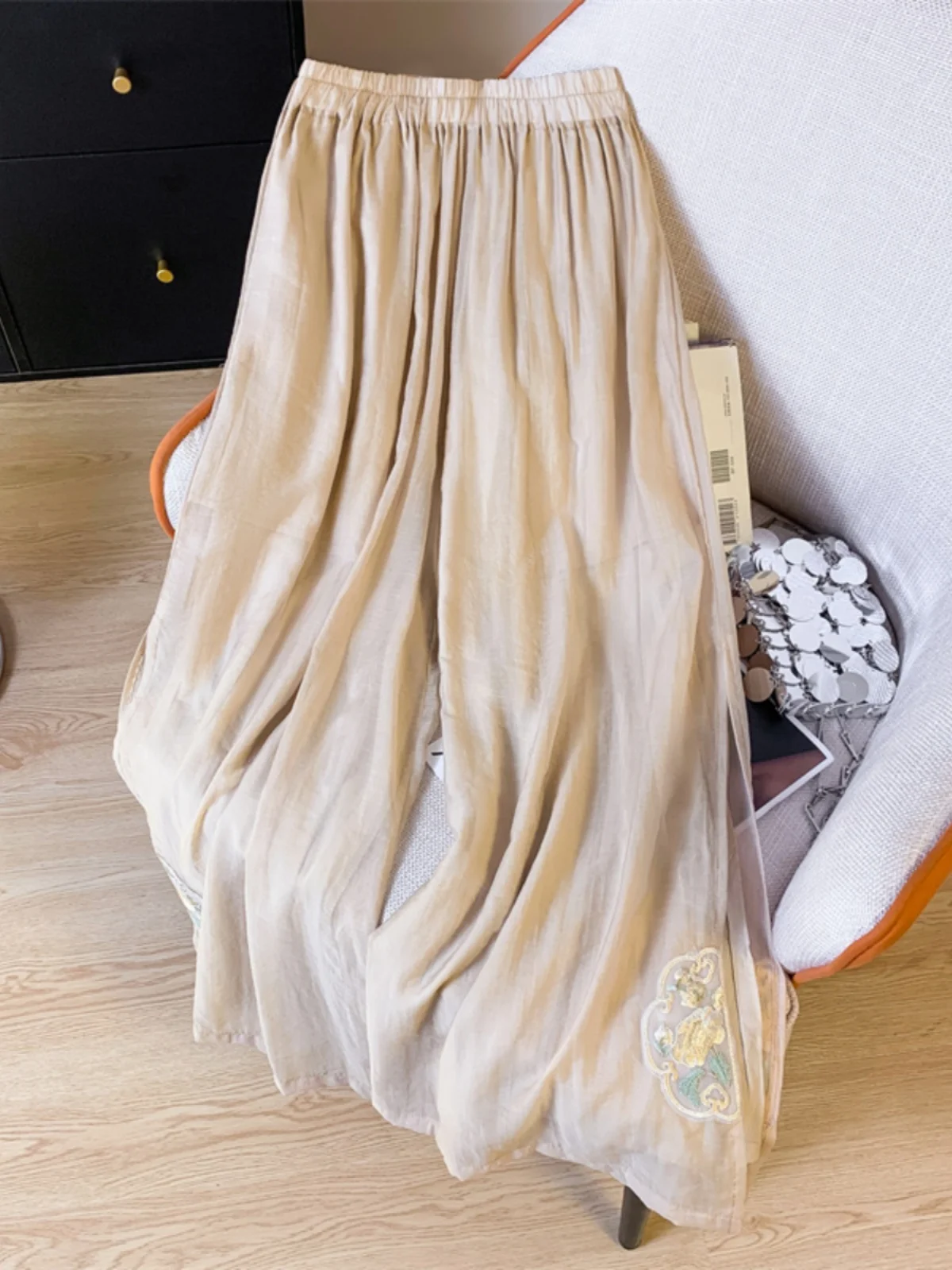 Verano Fre Color puro pantalones de pierna ancha cintura elástica seda algodón lino nueve puntos viaje Sle pantalones casuales para mujer