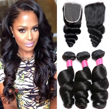 Aadt Wave-Mèches de Cheveux Humains avec Fermeture, CamBoss Brut, 3 Lots