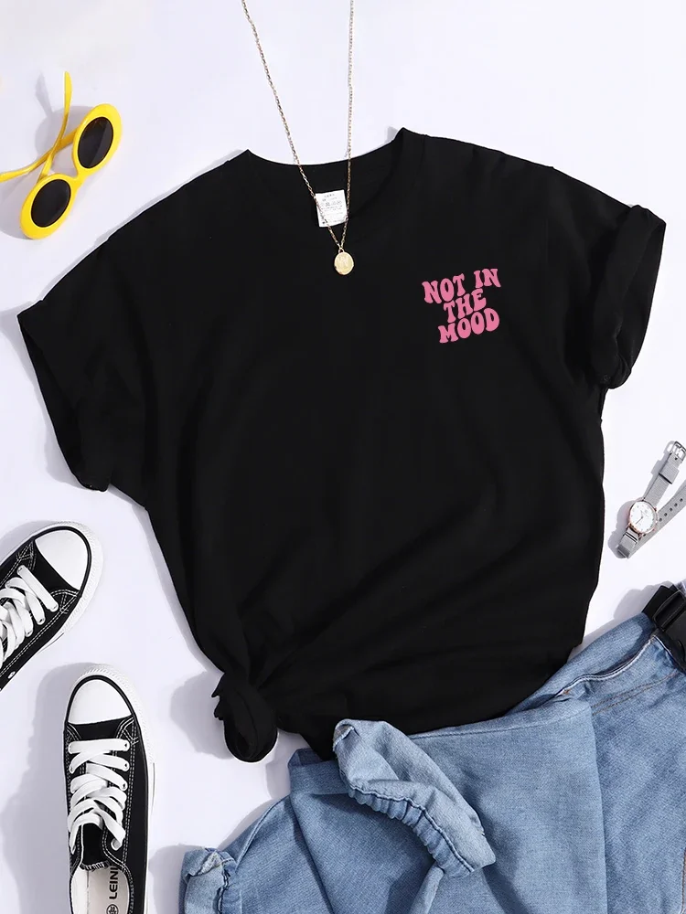 TshirtNot in The Mood Print Crop Top Fashion Casual Shirt Soft Street Short Sleeve Tee Top Niche Design All-Match Women Short