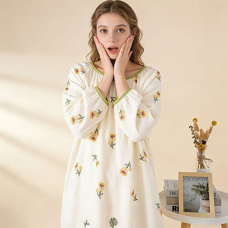 Women's Ultra-Soft 100% Cotton Floral Nightgown, Breathable A-Grade Sleep Dress, Versatile Loungewear for Home & Casual Wear