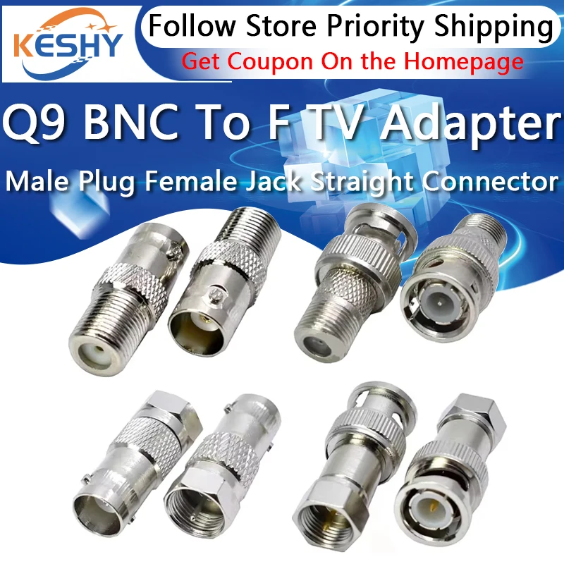 

Q9 BNC To F TV Male Plug Female Jack Straight Connector Adapter RF Coaxial Converter Test Converter Brass 50ohm BNC To F TV
