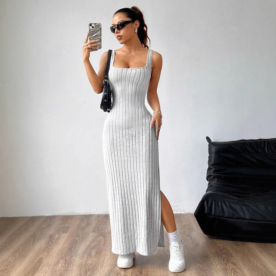 Elegant Slim Knitted Dresses Women New Sexy Hollow Out Backless Bodycon Long  Dress Streetwear Fashion Casual Solid Lady Dress - AliExpress 200000345