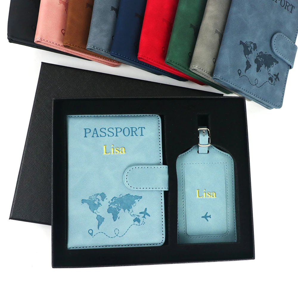 Personalisiertes Anti-Magnetisches Reisepass-Set mit Gepäckanhänger, PU-Leder Reisepasshülle mit Magnetverschluss, Reisepass-Tasche – Detail 2