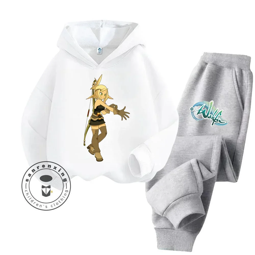 New Outdoor Hooded Sweatshirt Boys 3-13 Years Old Game Cartoon Wakfu Set Children's Casual Sweatshirt Pants Set Student Clothing