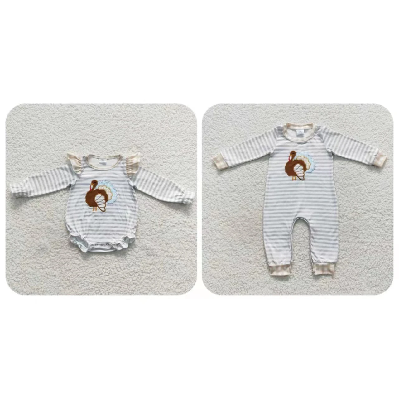 

Wholesale Kids Toddler Thanksgiving Long Sleeves Jumpsuit Boy Girl Embroidery turkey Stripes Snap Button Newborn Children Romper