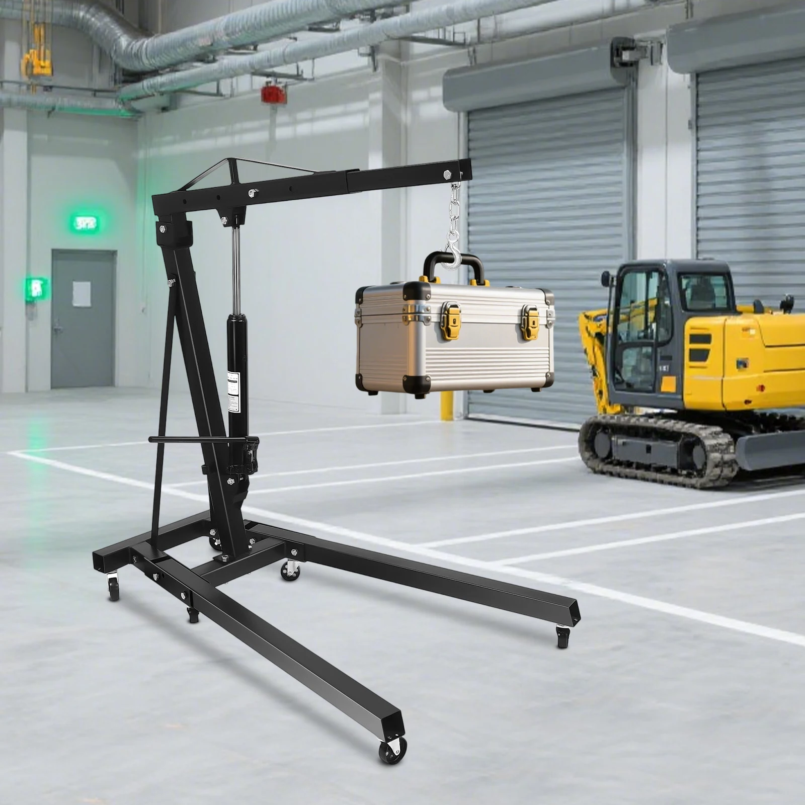 2 Ton Carbon Steel Folding Engine Hoist Crane Hoist Lift Hydraulic Powered Crane Hoist Lift Adjustable Lifting Height Black