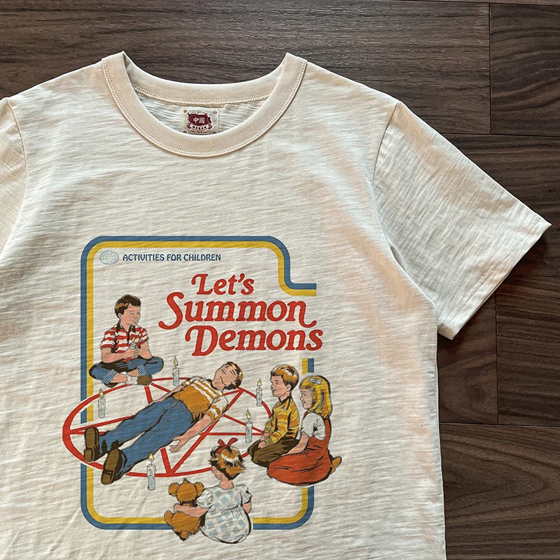 Xie Xianshen 80s American Retro Illustration Short Sleeve Printed T-Shirt Summer Old Rough Cotton Pure Cotton Casual Top Unisex