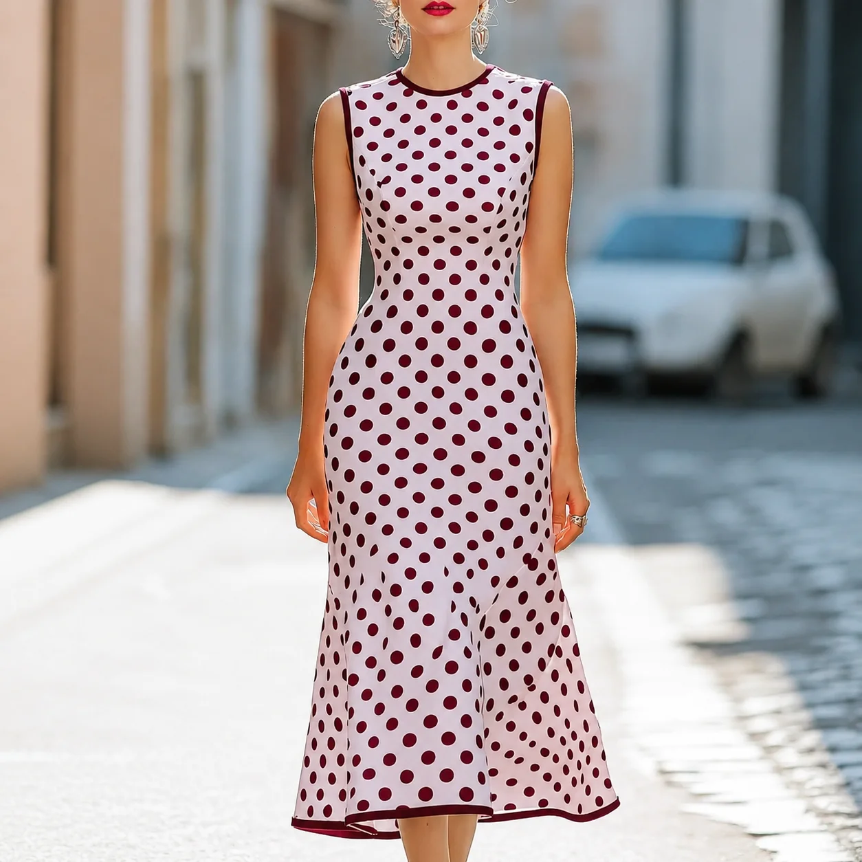 Elegant French Vintage Polka Dot Mermaid Dress
