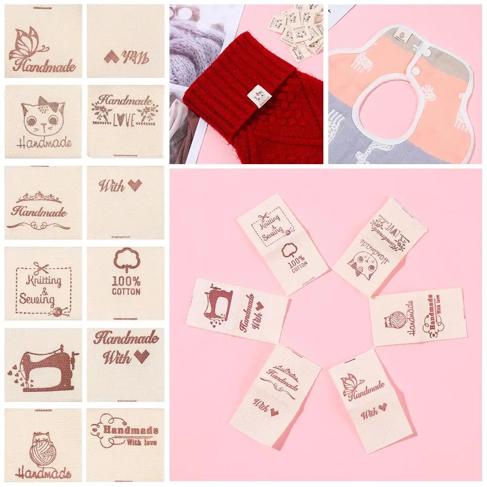 

50PCS Heart Pattern Cartoon Cat Woven Knitted Supplies Clothing Tags Cloth Garment Labels Sewing Accessories Handmade With Love