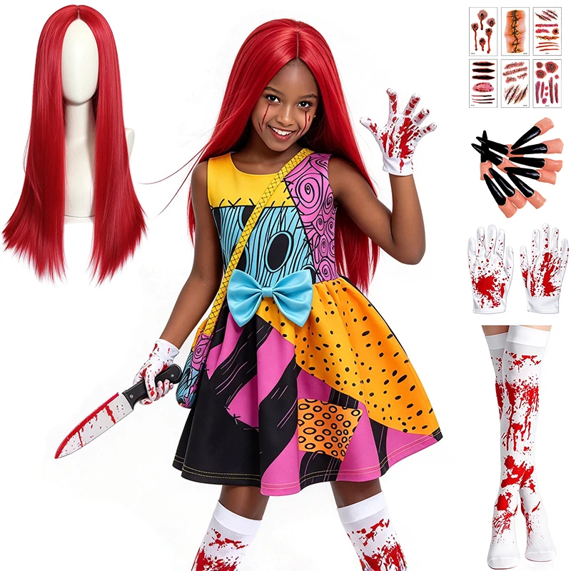 Nightmare Vampire Devil Kids Clothes Halloween Cosplay Scary Doll Masquerade Children's Costume Carnival Horror Fancy Girl Dress