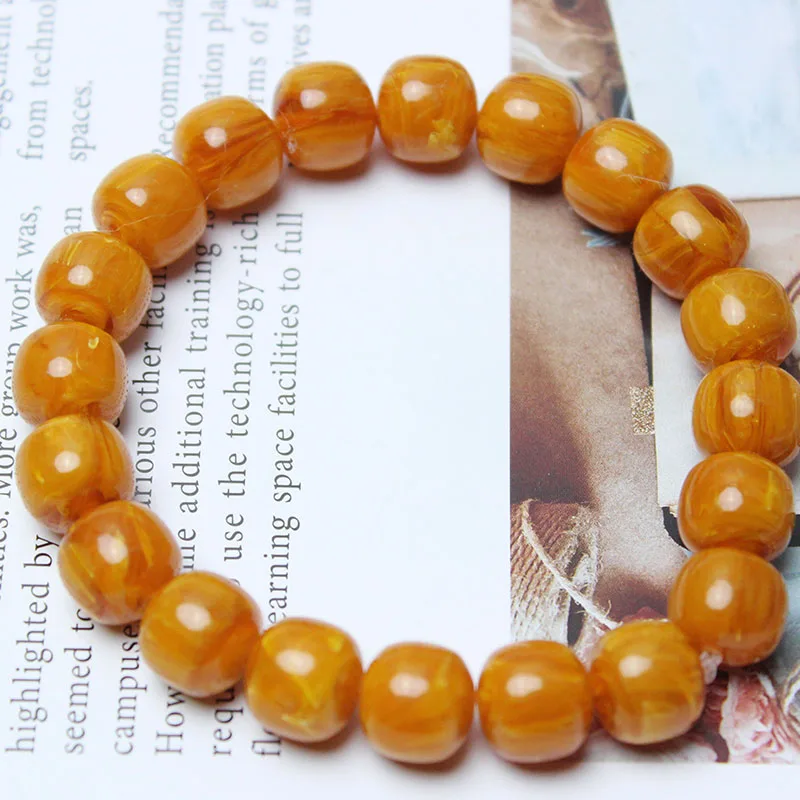 Amber Mineral Amber Old Beeswax Original Stone Barrel Shape Men Energy Gifts JewleryYellow Round Beads Buddha Bracelet 10mm