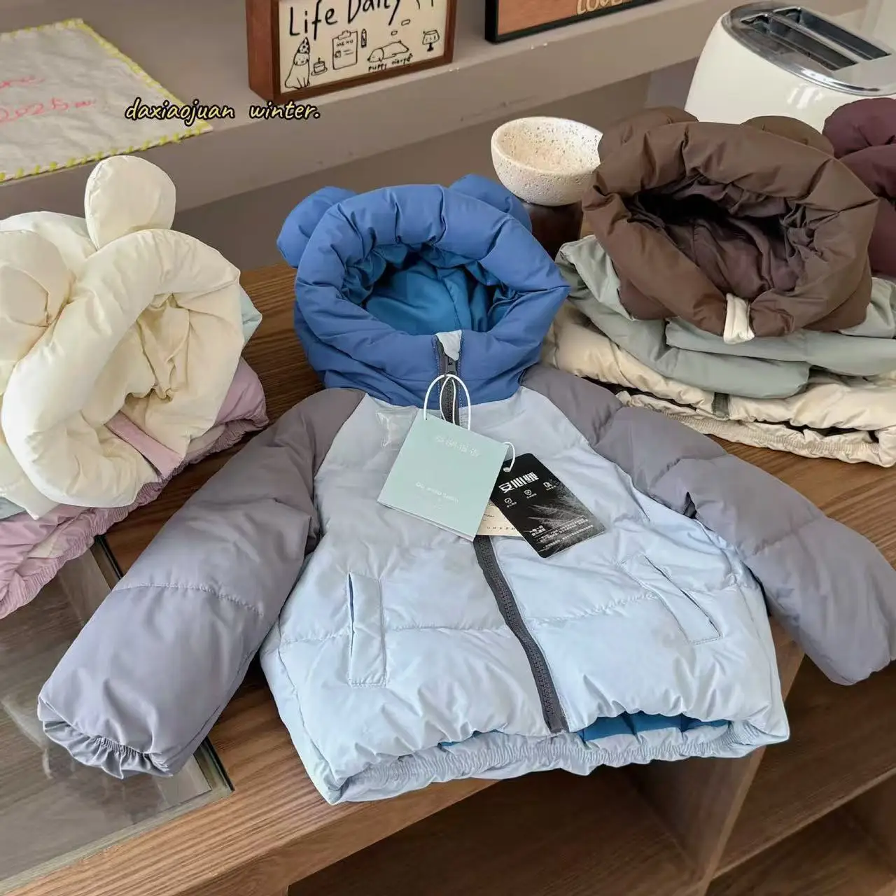 

Children's Down Jacket Winter Boys and Girls Warm Splicing Hooded National Standard White Duck Down Jacket 90-140cm