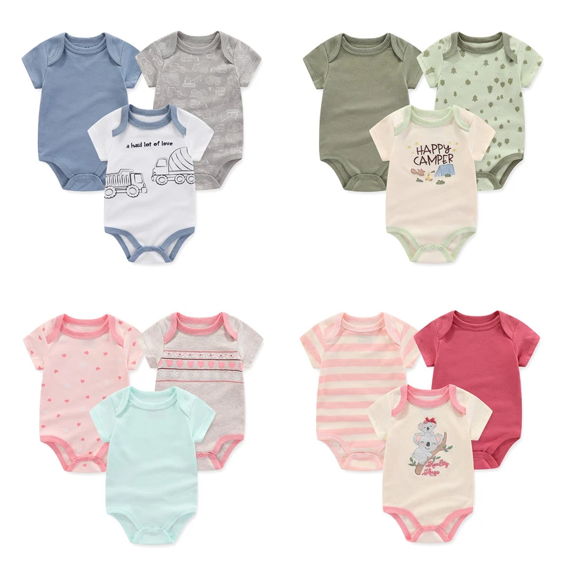 

Unisex Bodysuits 3Pieces Cartoon Cotton Baby Girl Clothes 0-12M New Born Baby Boy Clothes Set Short Sleeve Bebes