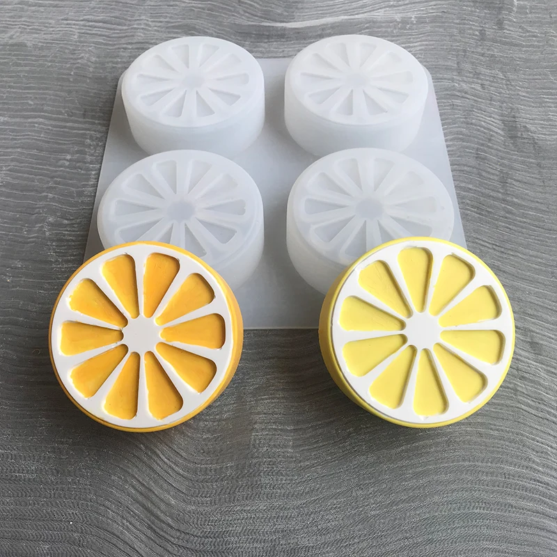 4 Cavity Lemon Orange Sliced Soap Silicone Mold Handmade Fruit Cake Chocolate Mold Fondant Kitchen Resin Moulds Clay Candle Mold