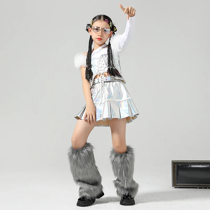 

New Ballroom Hip Hop Dance Costumes For Kids Sliver Kpop Outfits Girls Jazz Dance Performance Show Stage Rave Clothes DQS14758