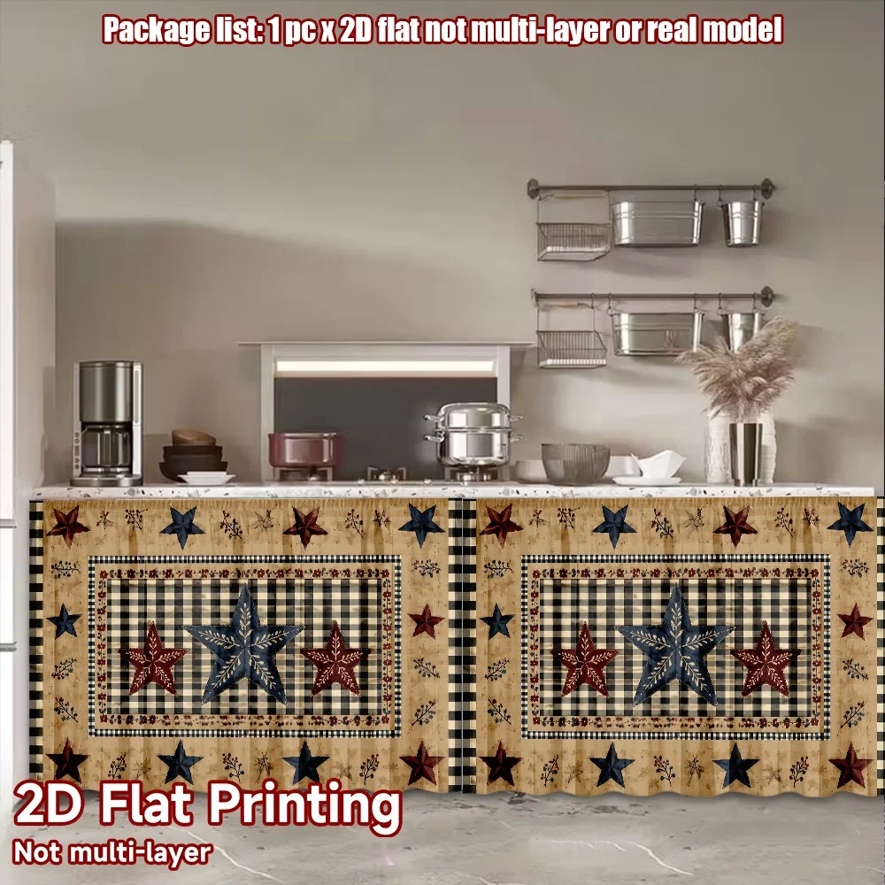 2D flat 1pc Home short curtains Independence Day Stars(1) Digital printing Rod-style wardrobe curtains, suitable for bedrooms,