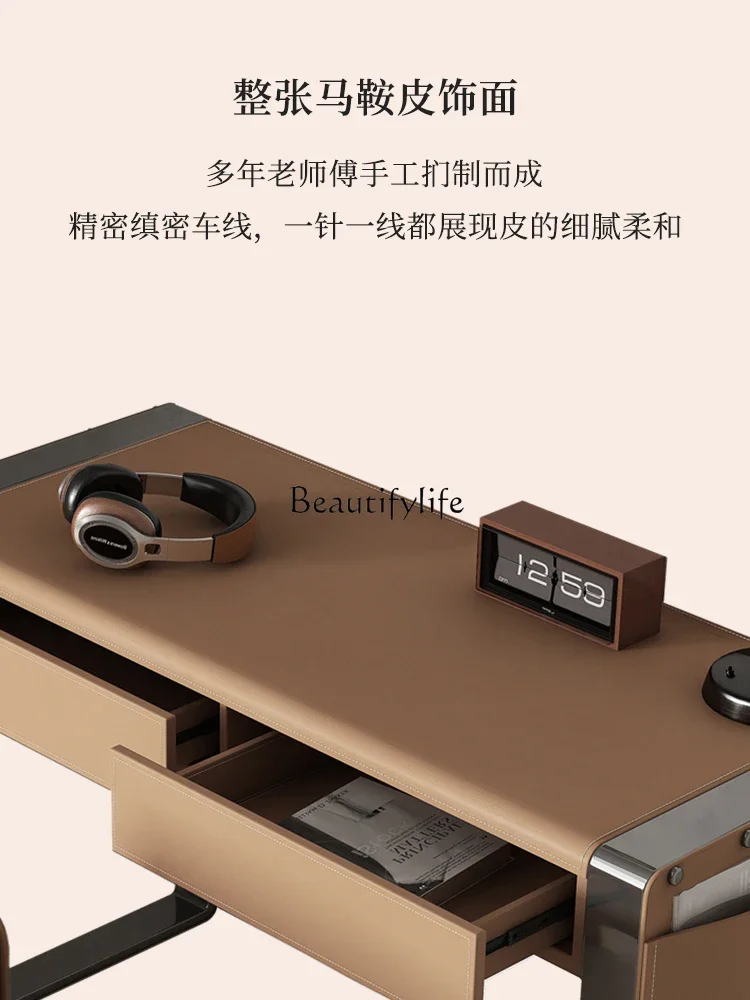 yj32 Nachttisch aus Sattelleder. Moderner, einfacher Computertisch