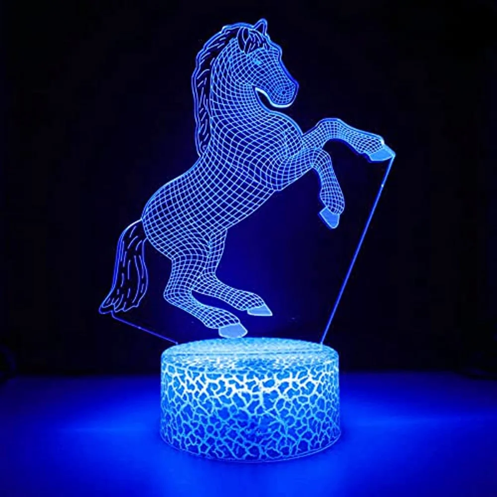 Horse 3D Night Lights for Kids Illusion Lamp 16 Colors Changing with Remote Christmas Birthday Gifts for Child Baby Boy and Girl