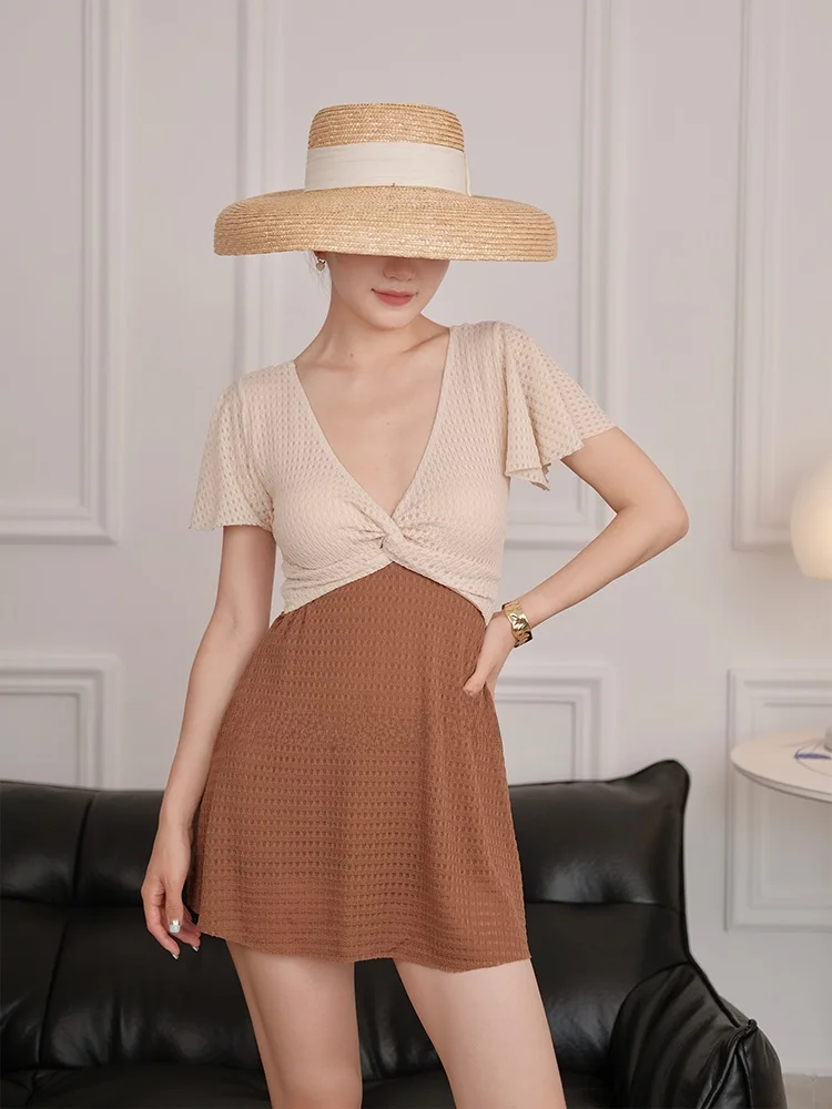 

Women's High-End V-Ne-Piece Swimsuit Thermal Spring Conservative Slimming Cover-Up Skirt Sle Casual Swimwear