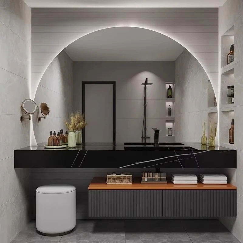 &c Solid Wood Bathroom Cabinet Smart Mirror Dressing Table Integrated Granite Countertop Washbasin Wall-Mounted Warehouse