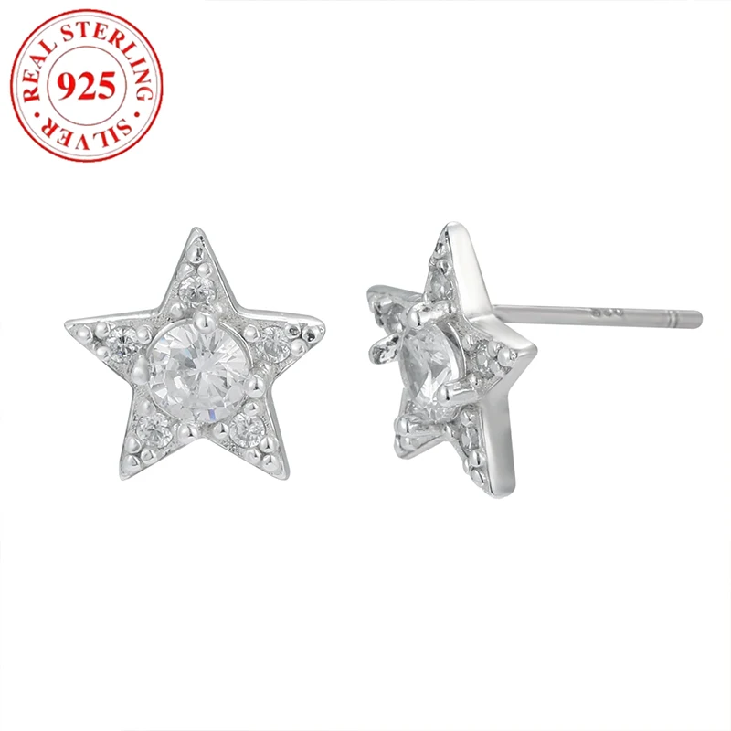 

925 Sterling Silver Microset Zirconia Star Women's Earrings Hypoallergenic Suitable for Gift Giving