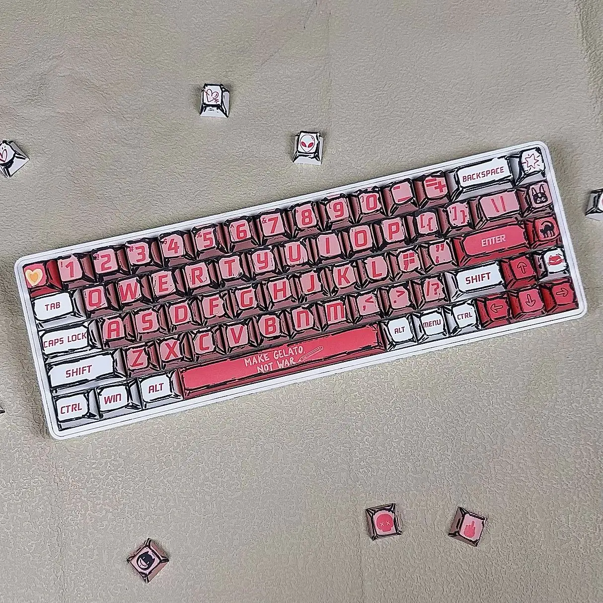 126 Keys Comic Sweetheart Theme Keycap Set PBT Manga Style Keyboard Cap Cherry Profile Gaming KeyCap for Mechanical Keyboard