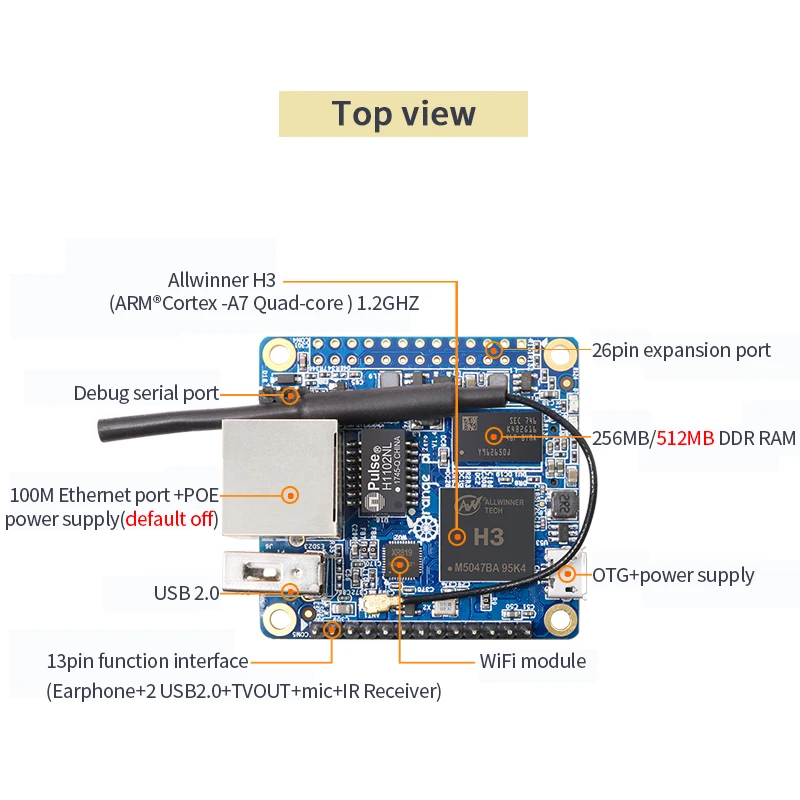 Orange Pi Zero LTS 512MB RAM H3 Quad-Core Single Board Computer Wifi 100M Ethernet Run Android Ubuntu Debian per OPI Zero LTS