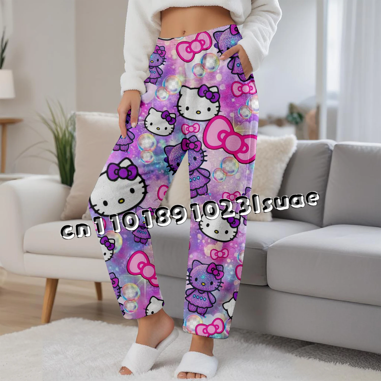 

Miniso Sanrio Flannel Loose Women Sleepwear Pants Women's Men's Fashion Cute Cartoon Sleepwear Casual Clothes Girls Sleep Warm