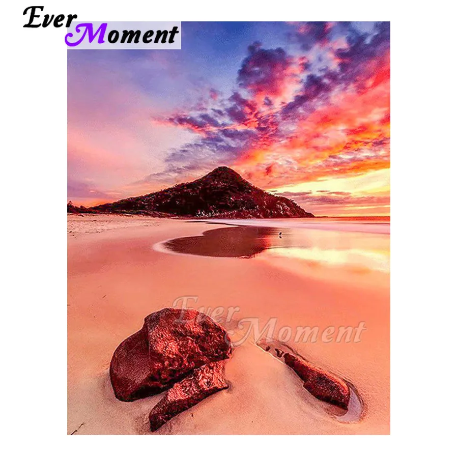 

Алмазная картина Ever Moment, ручная работа, пляж, закат, свечение, произведение искусства, хобби, изображение горного хрусталя, 5D DIY, Алмазная вышивка ASF1086