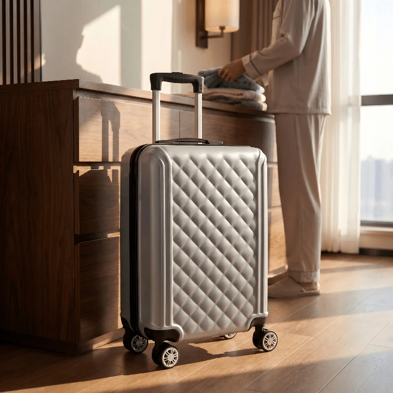 20 Inch ABS Carry On Suitcase 360 Silent Spinner Wheels Diamond Pattern Wear Impact Resistant for Business Travel