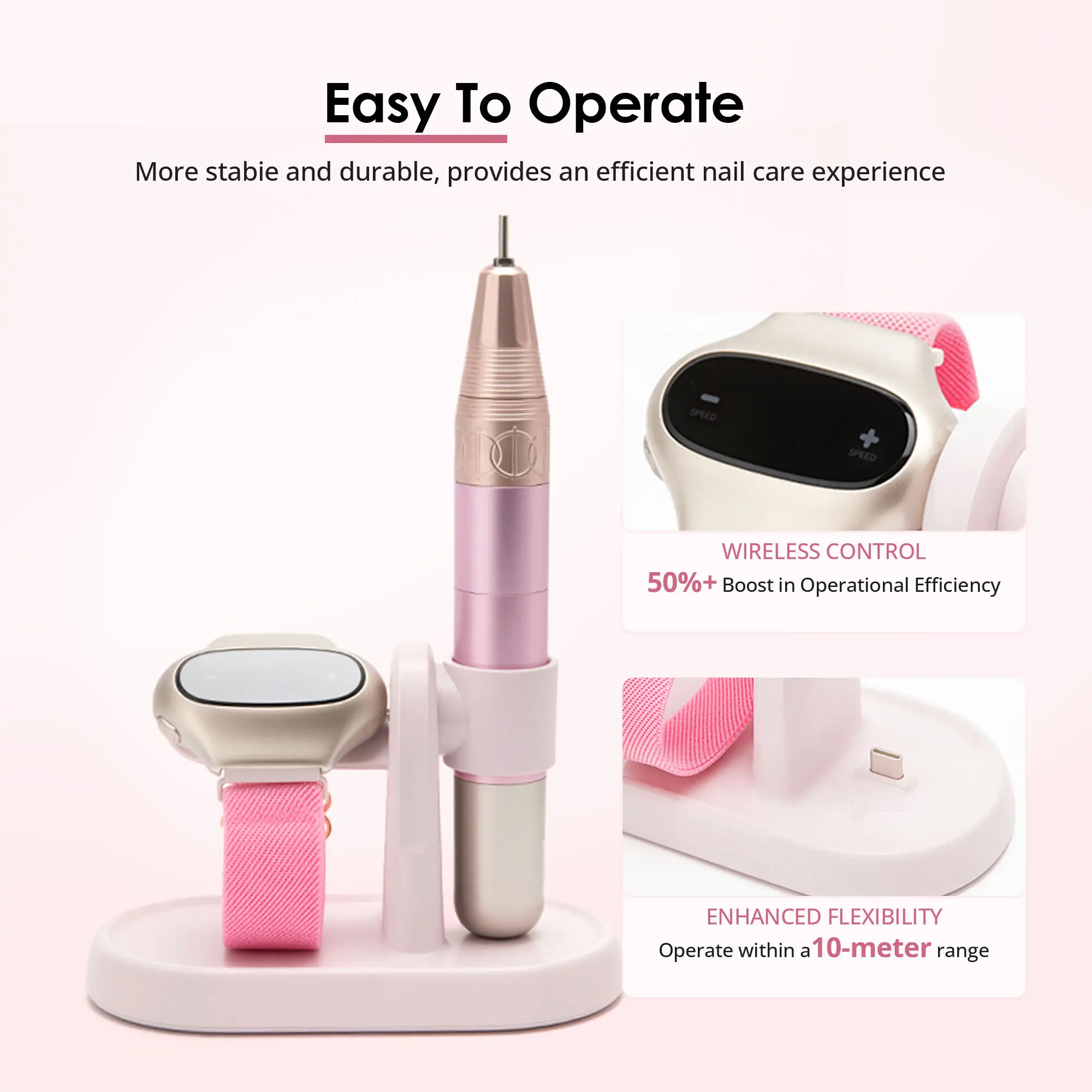 Professional Nail Drill Pen 35000RPM Carbon Brush Motor Smartwatch Remote Control USB Rechargeable Manicure Pedicure Machine