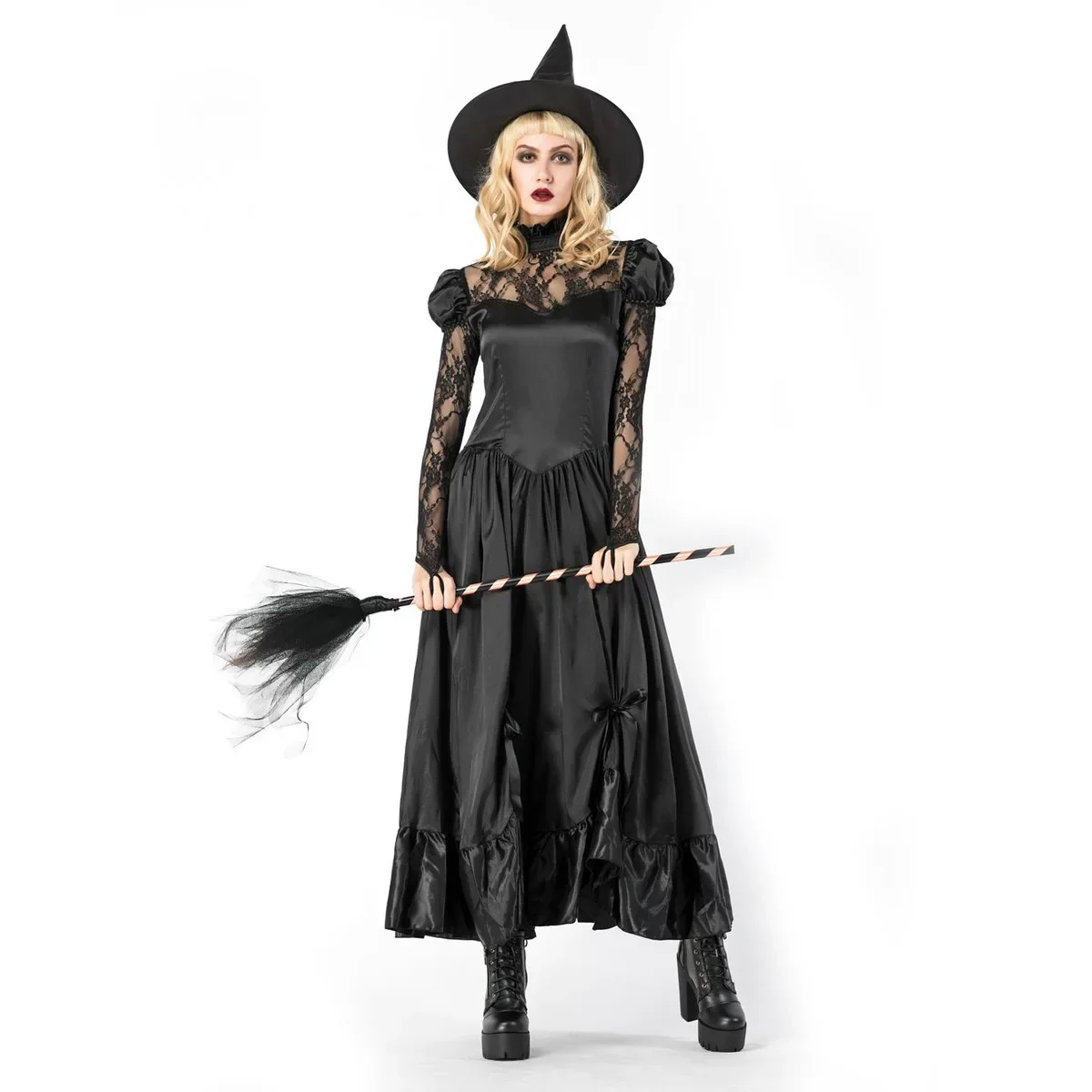 

Halloween Classic Witch Costumes Outfit Black Witch Dress Sorceress Cosplay Adult Halloween Party Costume Dresses