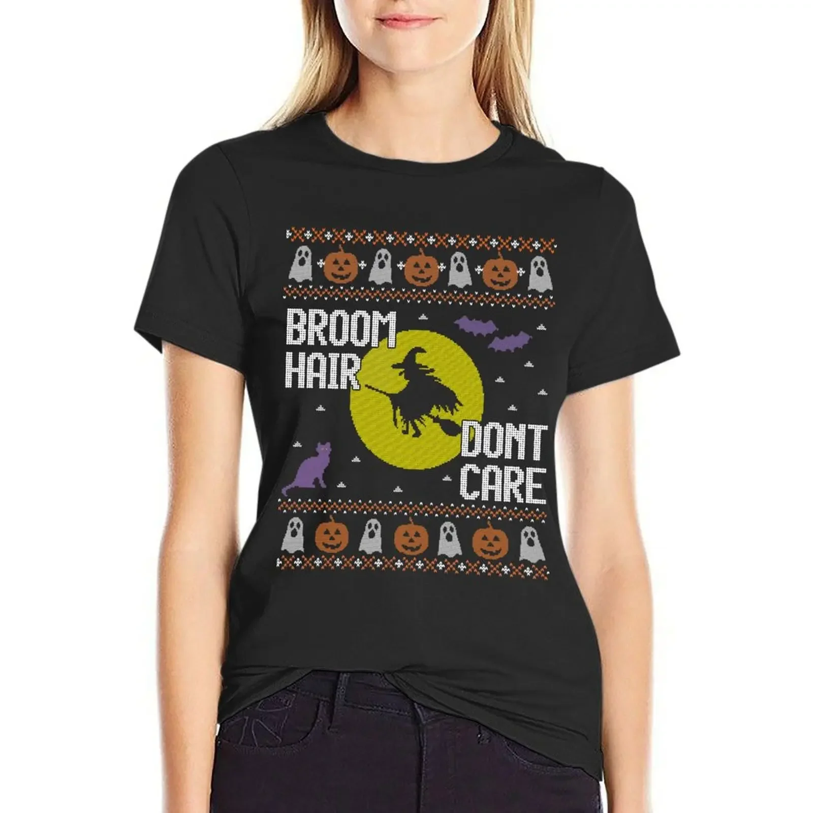 

Ugly Halloween Sweater, Witch Broom Hair T-Shirt customizeds Short sleeve tee anime t-shirts for Women cotton
