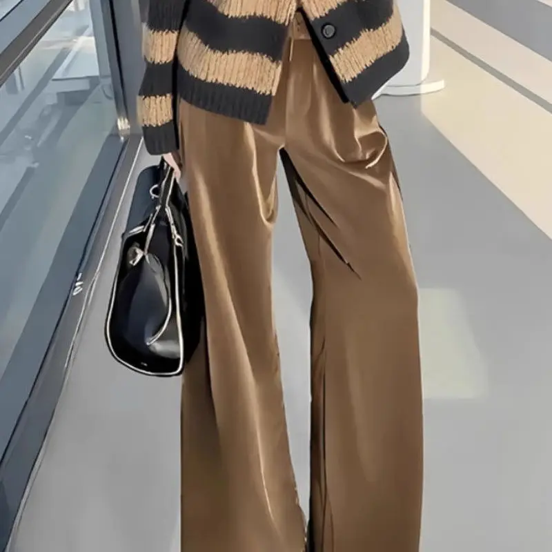 Autumn and winter high-end temperament slim fit small fragrant style coffee striped jacket+long pants two-piece set