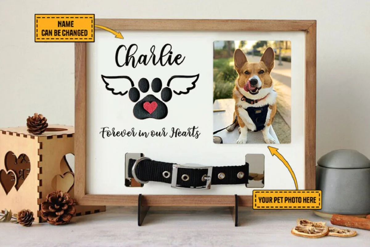 Dropshipping Custom Memorial Pet Photo Frame Wooden Pet Collar Sign Frame Personalized Photo&Text Dog Memorial Gifts For Loss