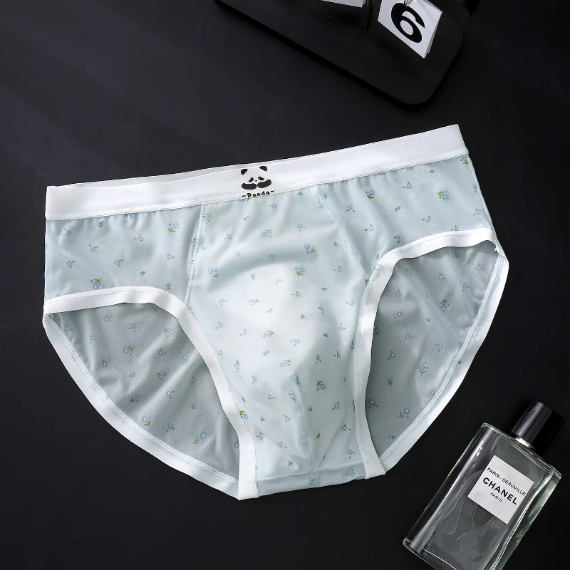 Men's Briefs Ultra-Thin Ice Silk Seamless Panties Floral U Convex Pouch Underwear Sissy Lingerie Transparent Underpants